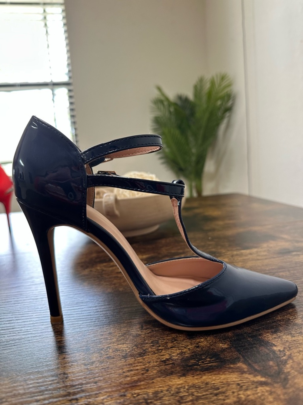 Women’s T-Strap High Heel Pump in Navy Blue